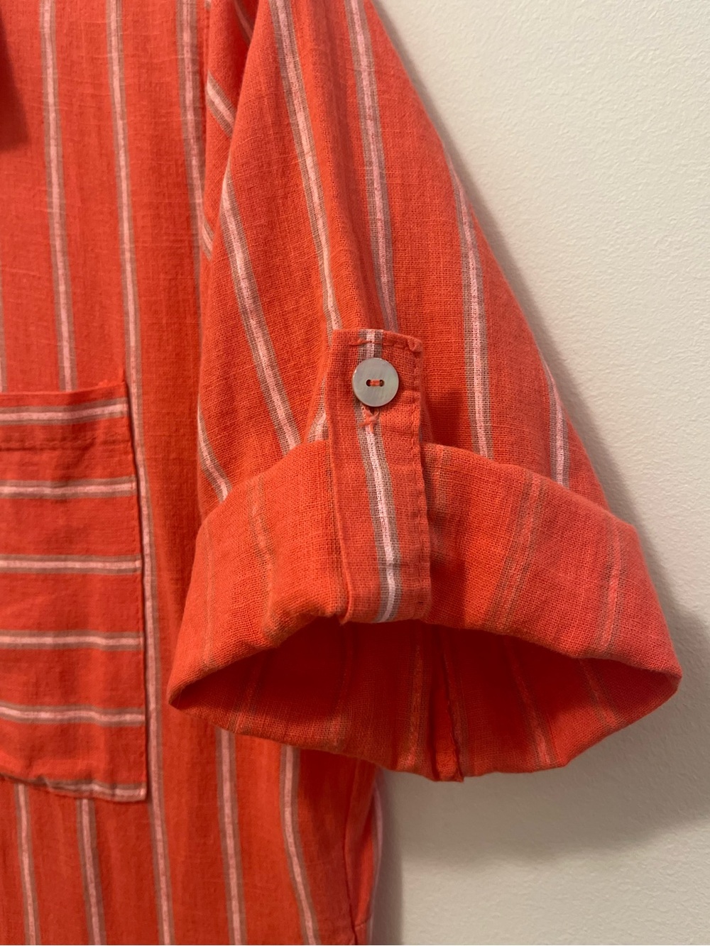 Made in Italy Coral Stripe Button-Front Midi Shirt Dress - Picture 3 of 8